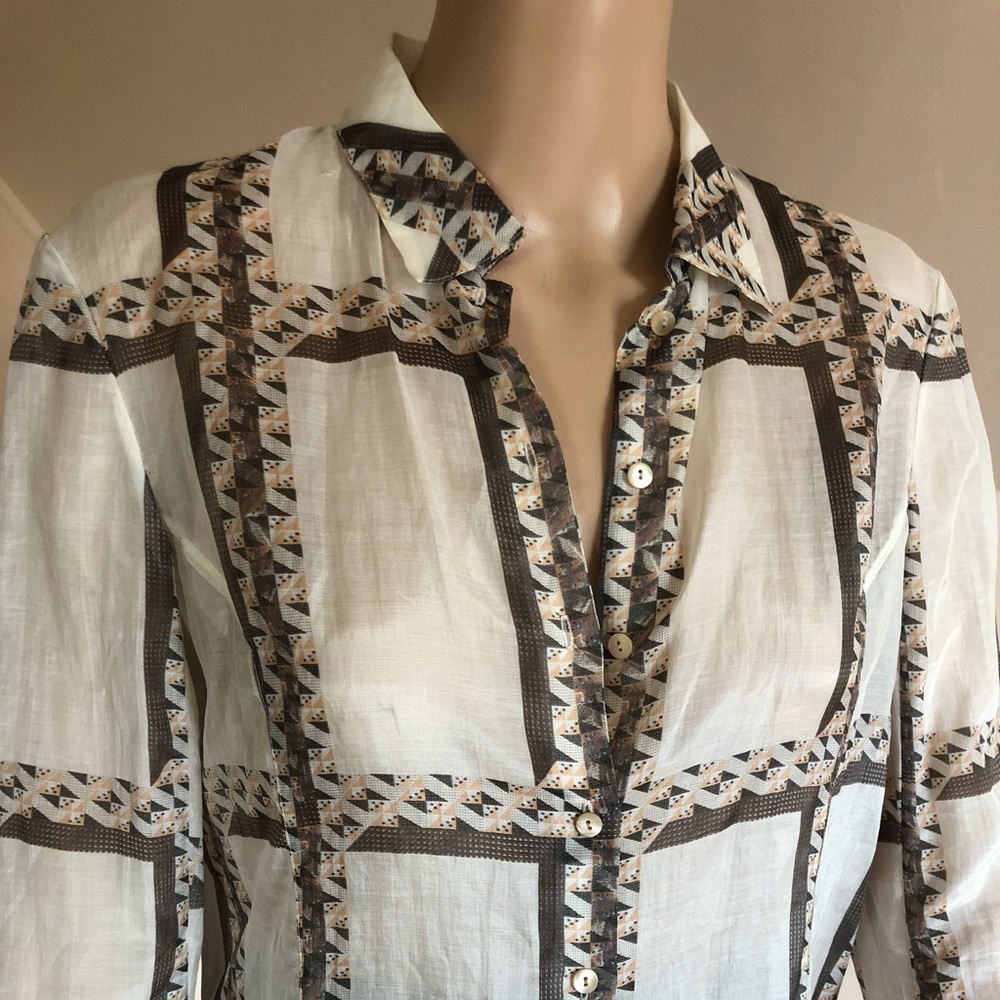 Theyskens Theory Printed Sheer Buttonup Blouse Szs - image 8